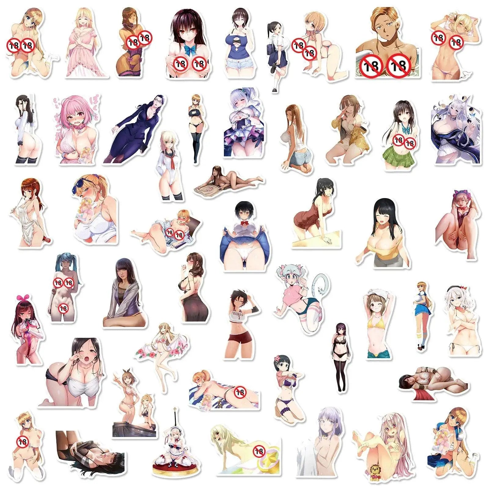 Waterproof Anime Waifu Stickers for Laptops 50 Pack Hentai