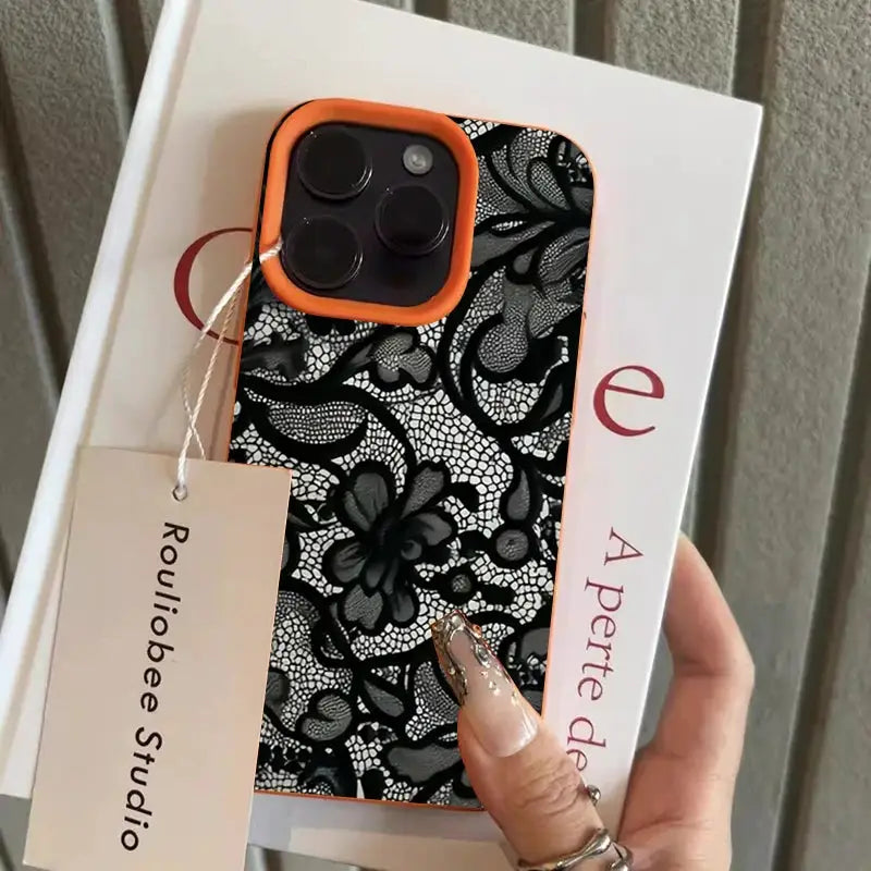 Black Lace Pattern Phone Case For iPhone 17 18 Pro Max 16 15 14 Plus 13 12 11 Pro Max 16E Air X XR XS Max Shockproof Soft Cover