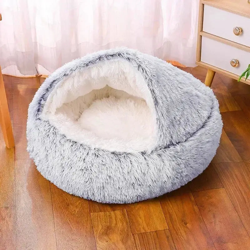 Winter Plush Round Dog Bed For Small To Medium Pets