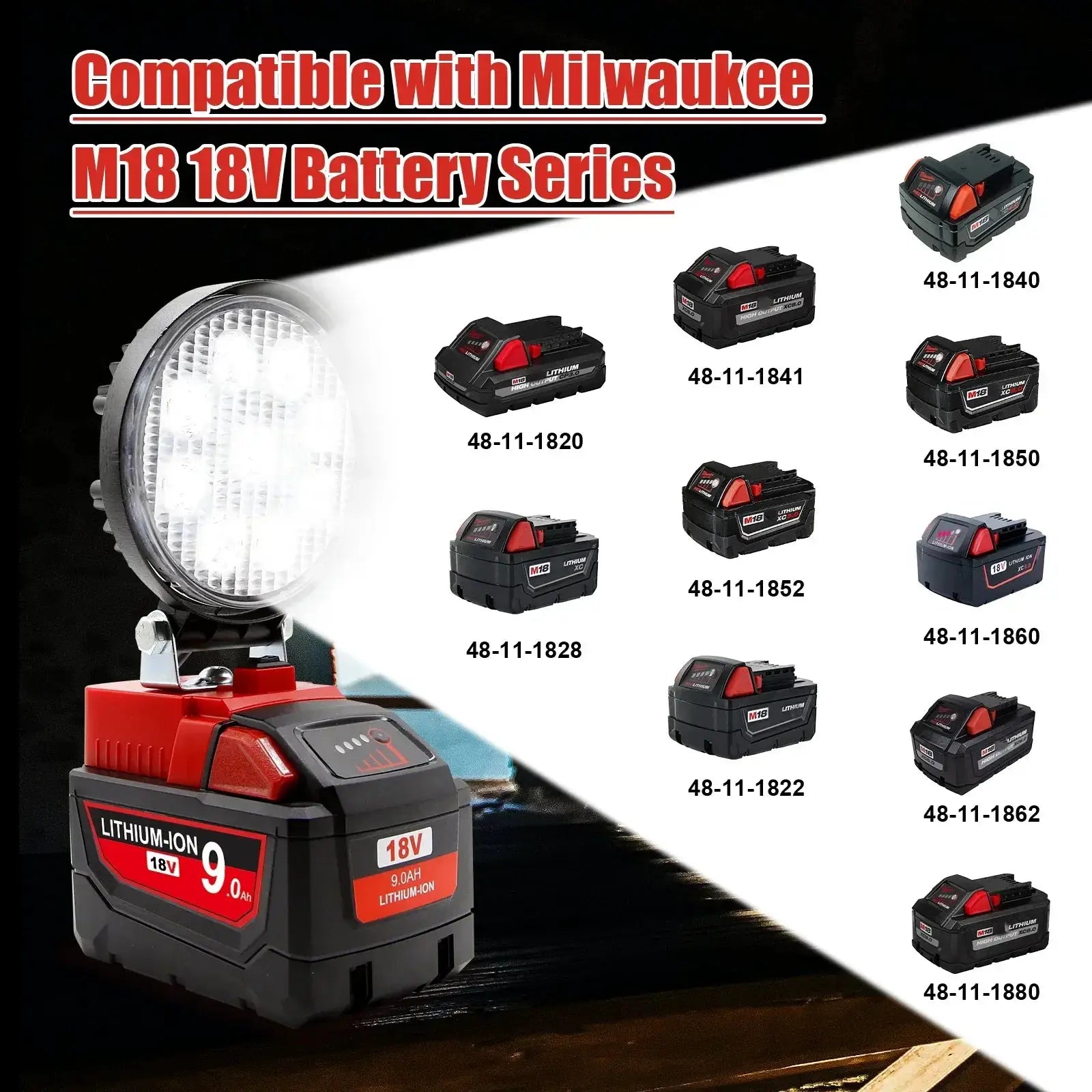 Super Bright 18V Waterproof LED Work Light 180 Rotation