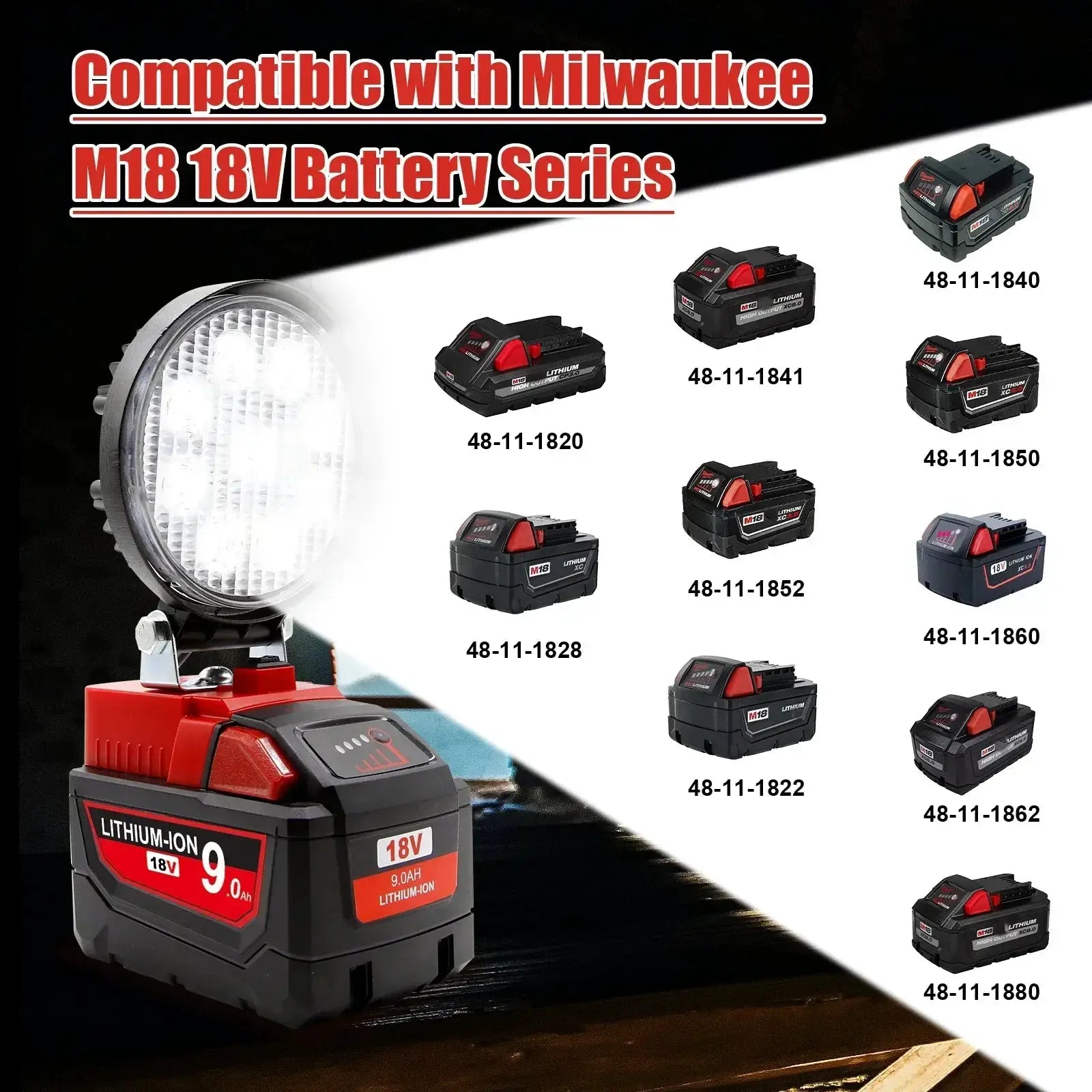 18V LED Work Lights for Bosch Milwaukee Makita Portable