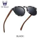 Walnut Wood Round Sunglasses for Men and Women Red Lenses