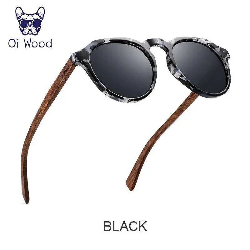 Walnut Wood Round Sunglasses With Red Lenses Men And Women