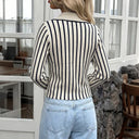 Striped Notched Lapel Fitted Cardigan