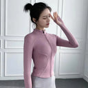 Long Sleeve Sports Jacket Women Zip Fitness Yoga Shirt