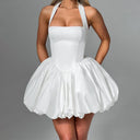 Women Bubble Halter Mini Dress Backless Corset Evening Party Club Summer Wear