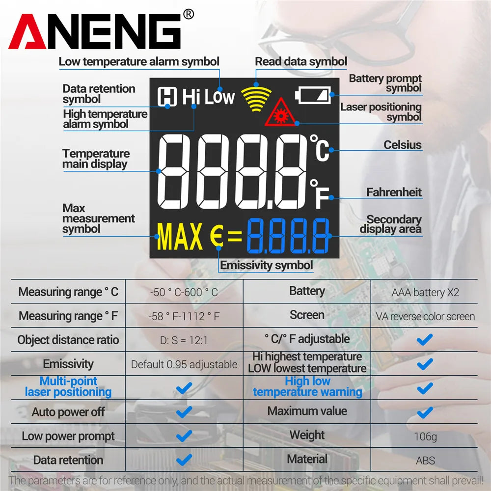 Aneng Digital Infrared Thermometer Temperature
