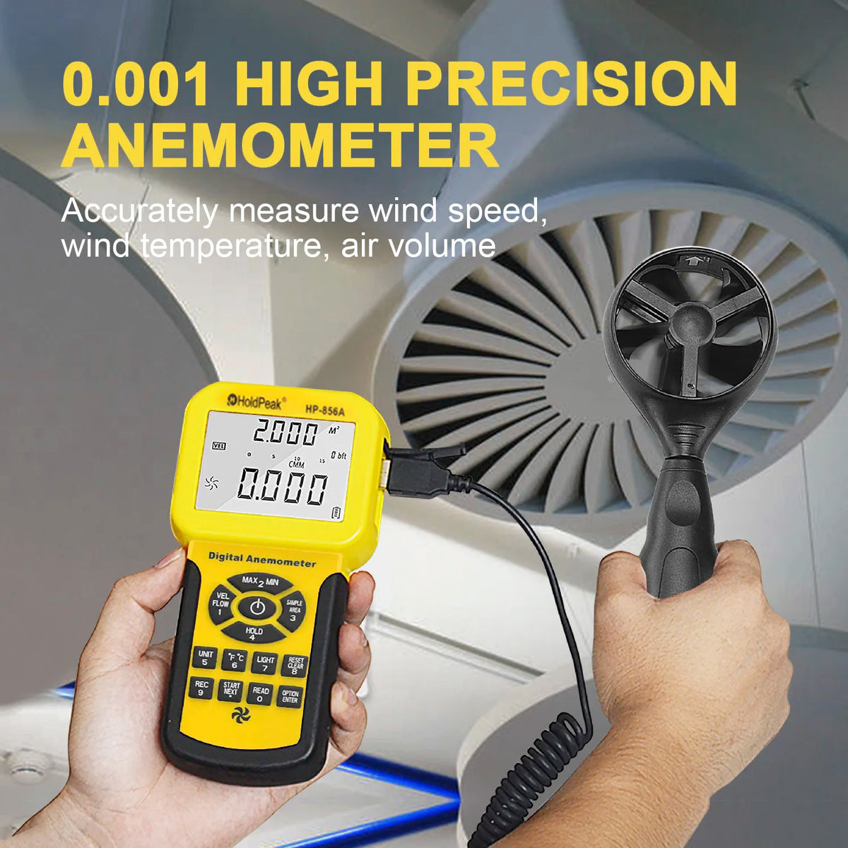 HoldPeak Digital Anemometer with PC Data Record /Handheld Wind — product view 5
