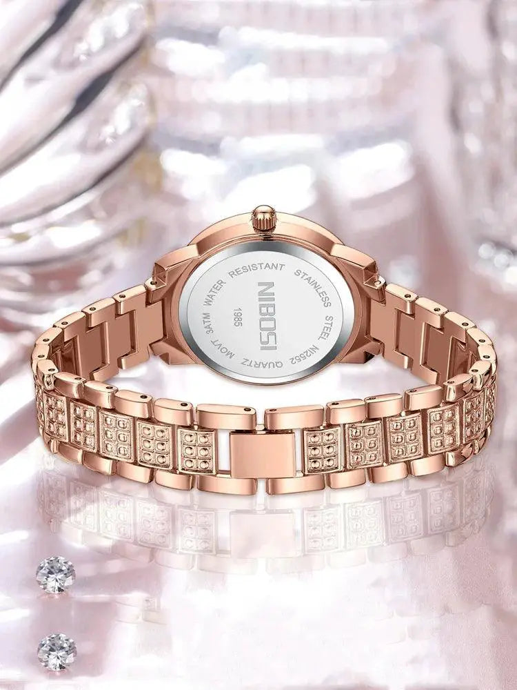 Rose Gold Crystal Watch Luxury Women's Diamond Timepiece