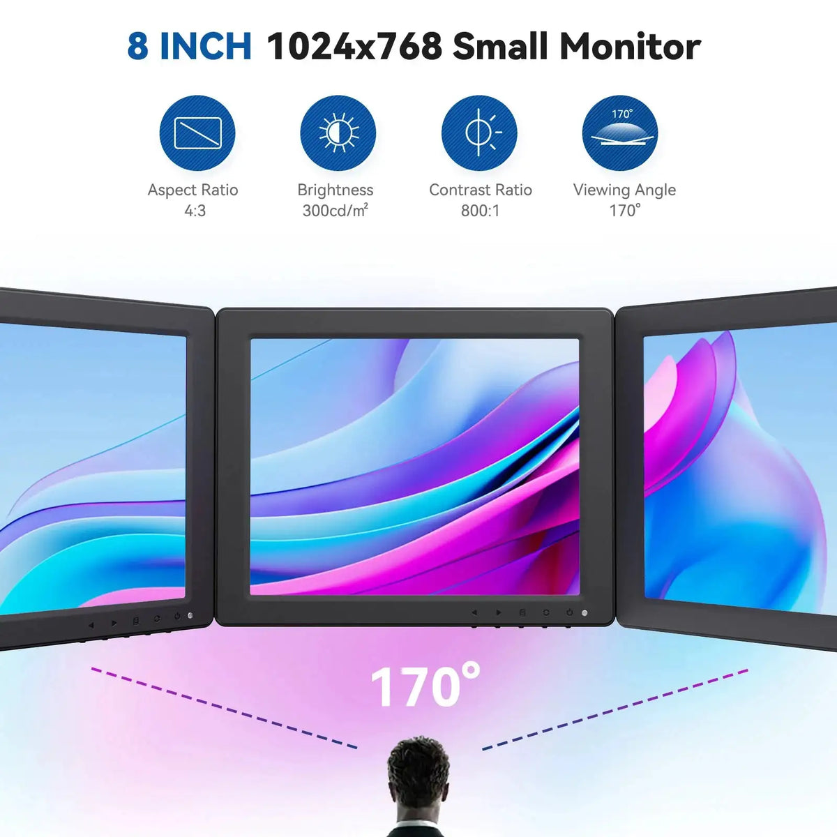 Eyoyo 8-inch 1024*768 Small Desktop Monitor CCTV Cameras Security Monitor Wall-mounted LCD Display with HDMI VGA BNC AV USB Port