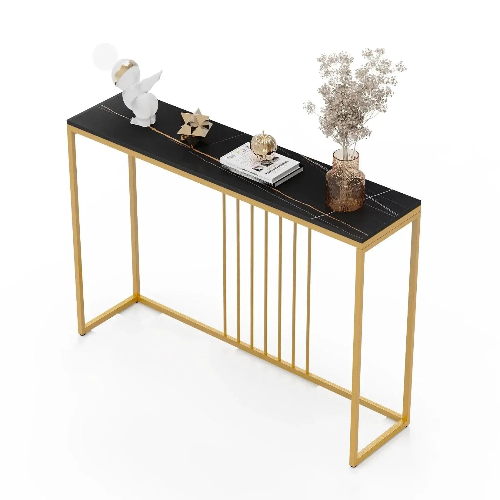 47 Inch Extra Long Console Table Sintered Top Gold Legs