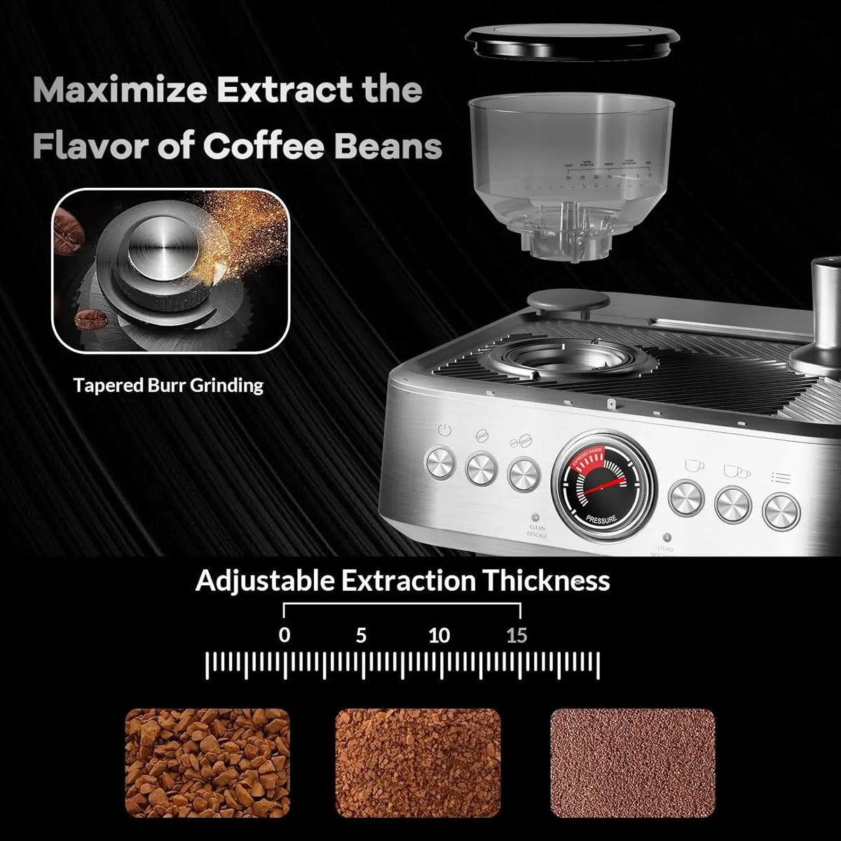 Espresso Coffee Machine, Built-in Coffee Grinder, Grind — product view 4