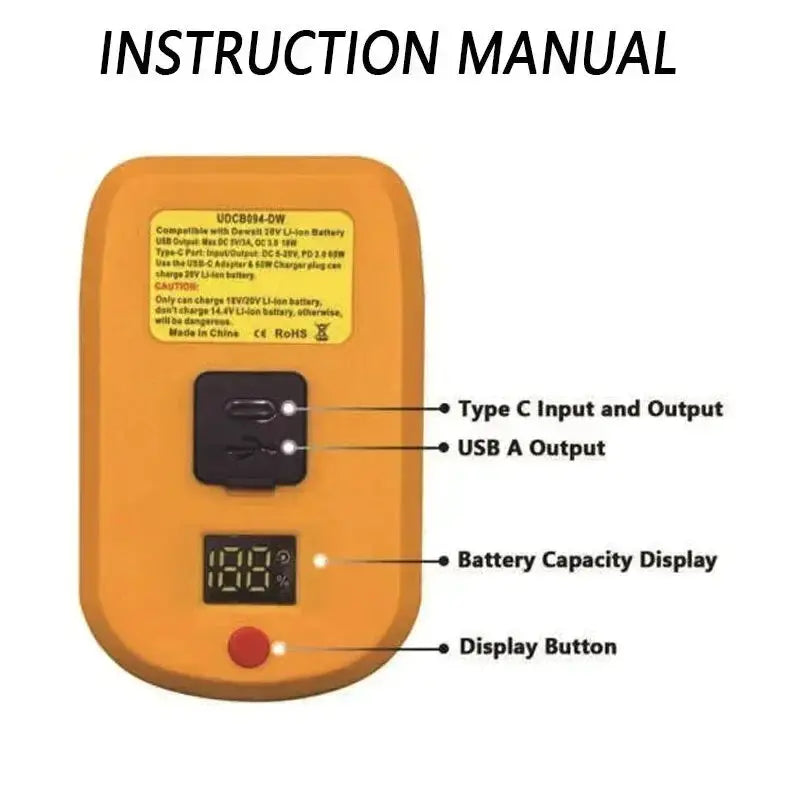 Fast USB Type C Adapter for Makita Bosch Milwaukee DeWalt