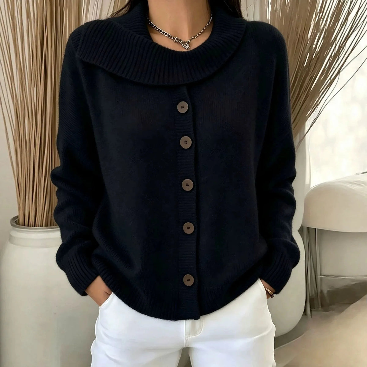 Notched Lapel Button Autumn Cardigan