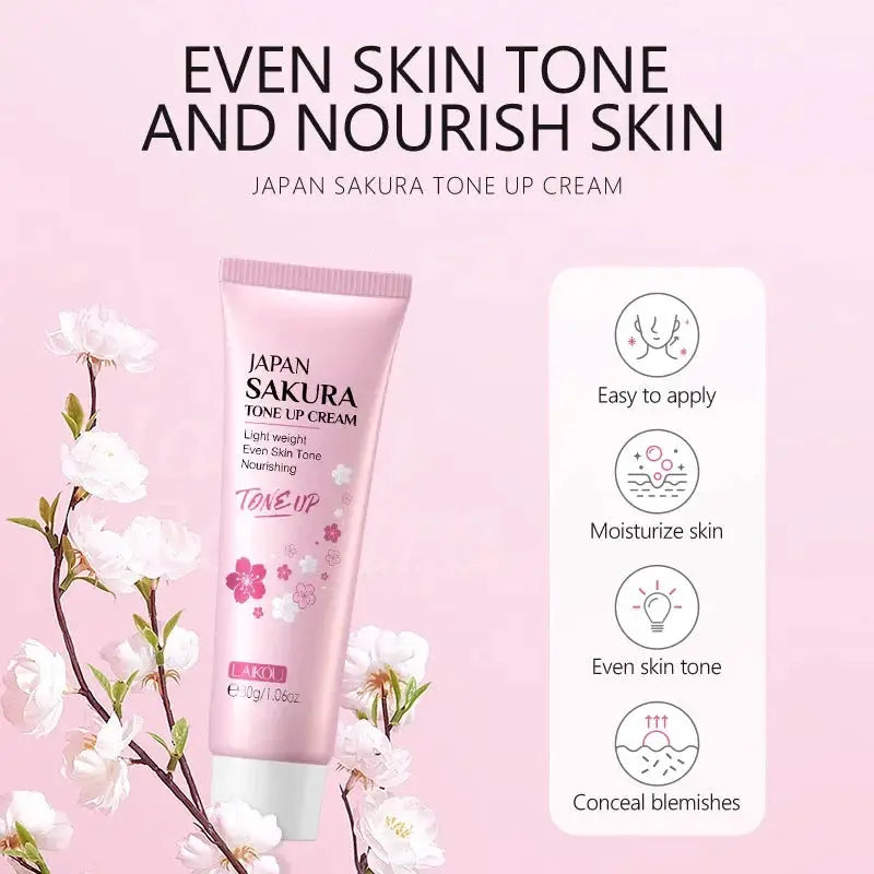 LAIKOU Cherry Blossom Suyan Cream Moisturizing Lazy Face Cream Tone up Brighten Skin Care Products Waterproof Sweatproof 30g