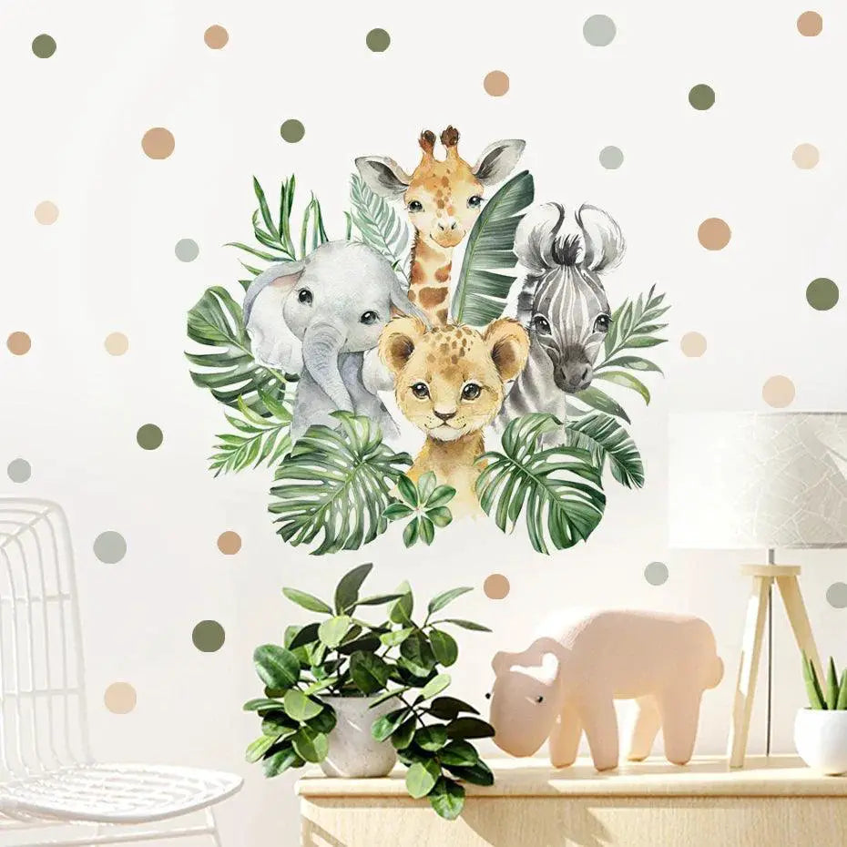 Jungle Animals Watercolor Wall Stickers Elephant Giraffe