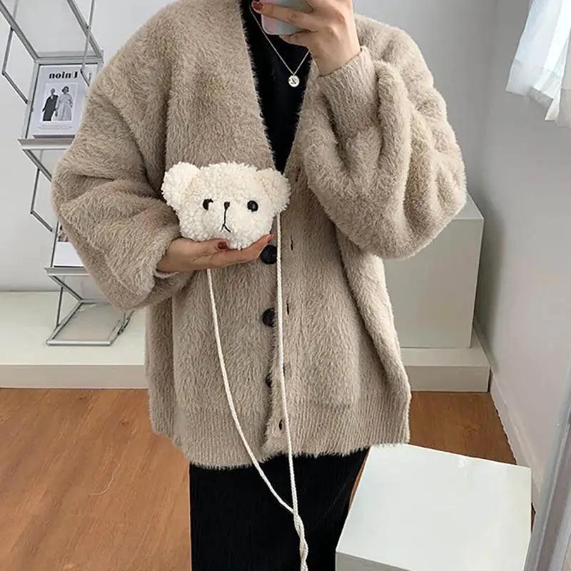 Cute Bear Plush Kids Messenger Bag Fun Cartoon Purse