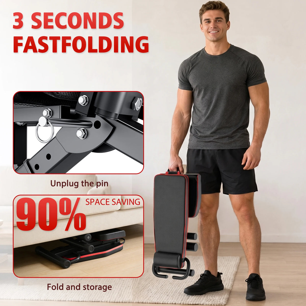 Multifunctional Foldable Weight Bench Fitness Workout – lbs — product view 2