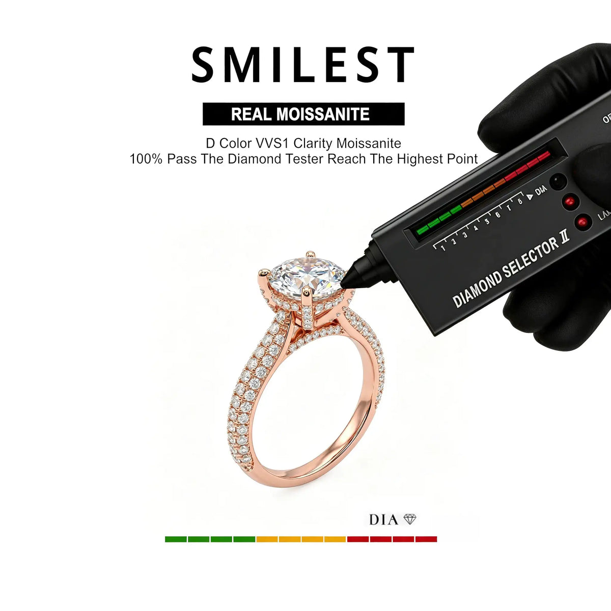 2 Carat Round Cut Moissanite Ring, 925 Sterling Silver, D Color VVS1, Engagement Wedding Band, Jewelry Gift, With Certificate