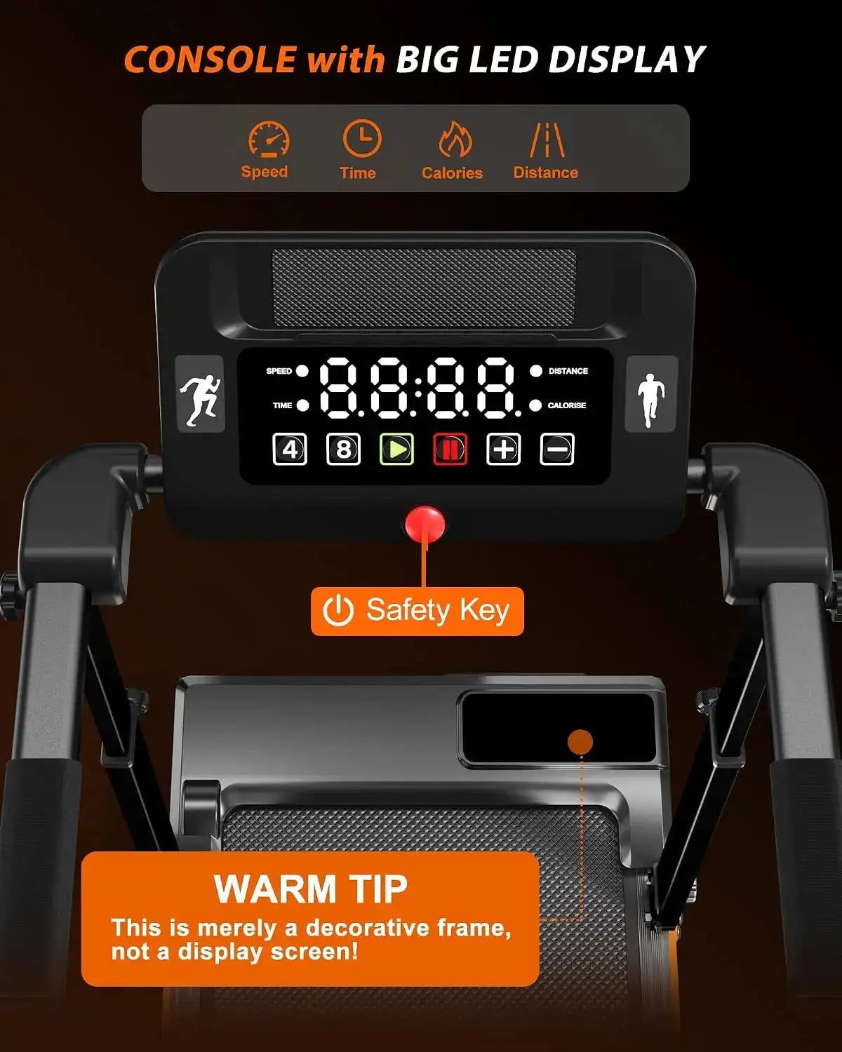 3.5HP Multifunctional Walking Pad Treadmill, 12% Max Incline, Height-Adjustable Handle & Detachable Desk, Max Speed 8.0 MPH, 350-LB Load, Black-Orange Finish