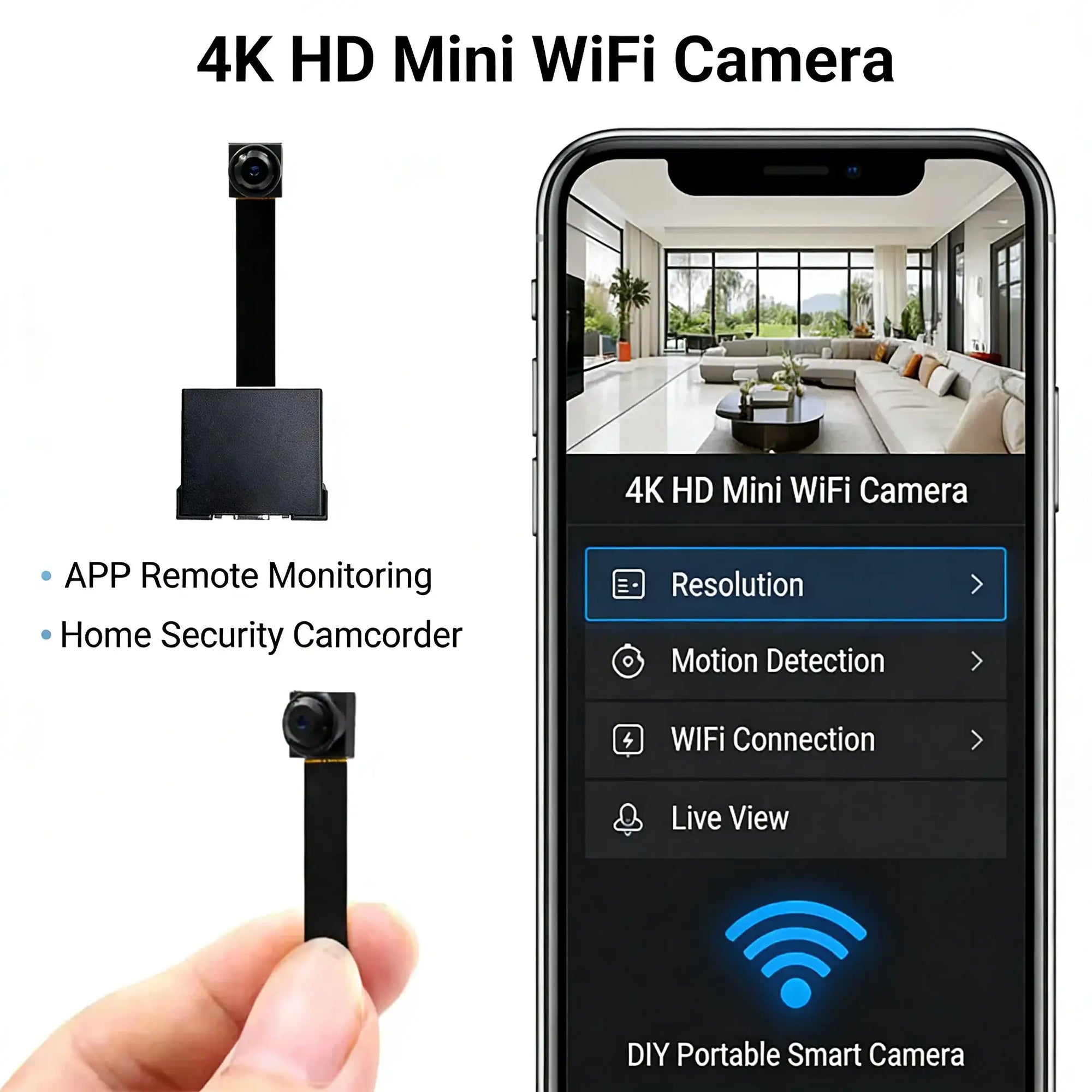 Upgraded Version 4K HD Mini WiFi Camera Supports Remote Viewing Motion Detection Home Nanny Style DIY Camera Supports SD Card