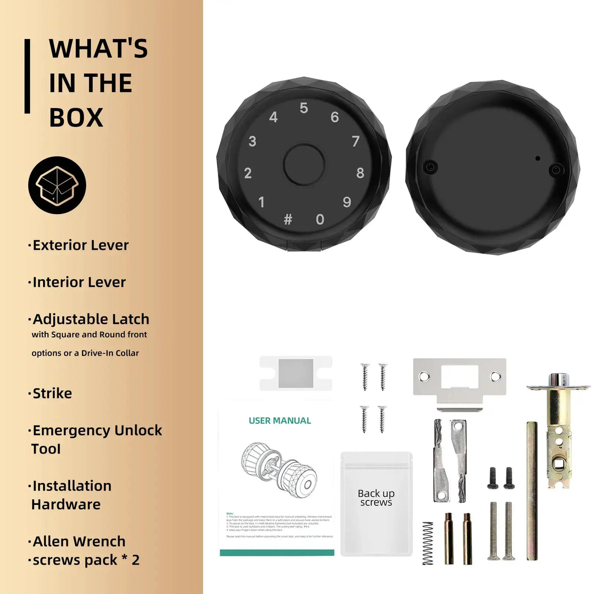 Viladepot Smart Lock Fingerprint, Passcode, App Control, Type-C Emergency Power, Indoor Door Lock