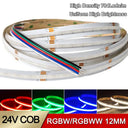 High Density 5M RGBW RGBWW COB 12mm Flexible LED Strip 24V 784 LEDs Dimmable