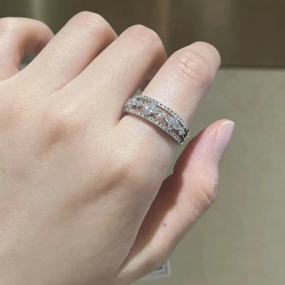 Moissanite Flower Ring Silver Gold Plate — product image 1