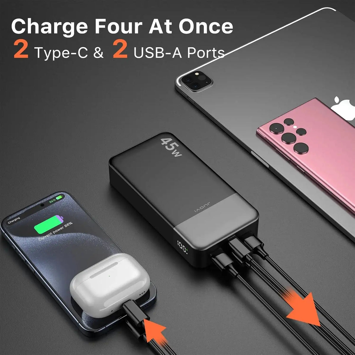 JUOVI 20000mah Power Bank 45W Fast Charging Portable Charger External Battery Pack with LED Display for iPhone Android Laptop