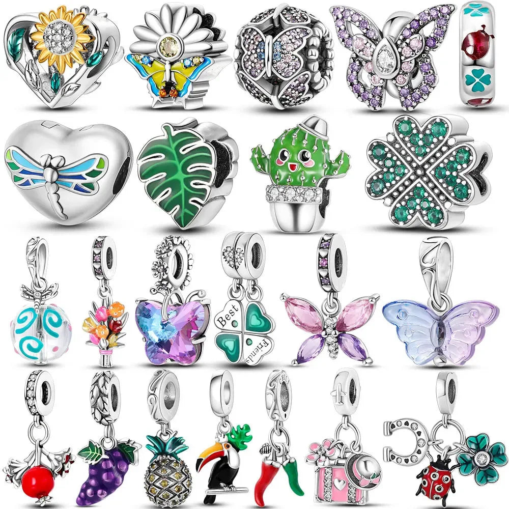 Silver Plated Butterfly Ladybug Cactus