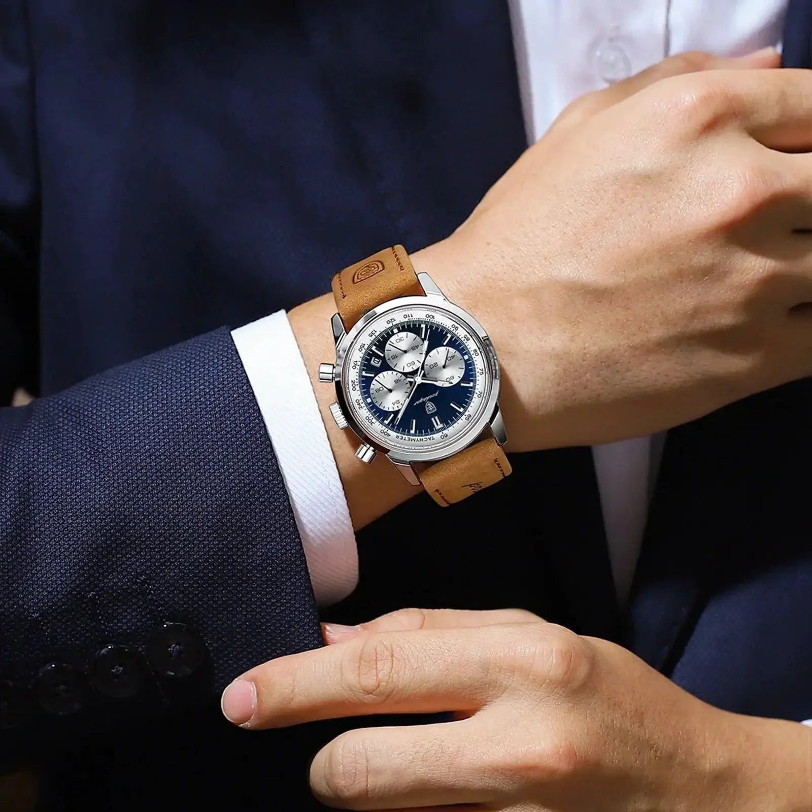 Mens Chronograph Watch Elegant Waterproof Timepiece