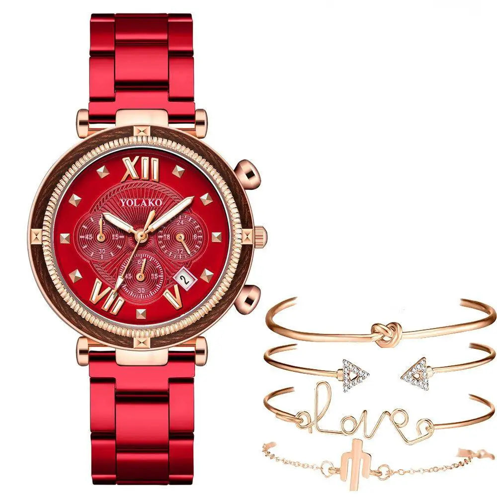 Blue Stainless Steel Watch Set Elegant Five Piece Collection