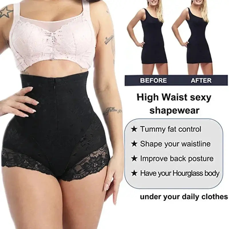 High Waist Lace Jacquard Tummy Control Shapewear Briefs