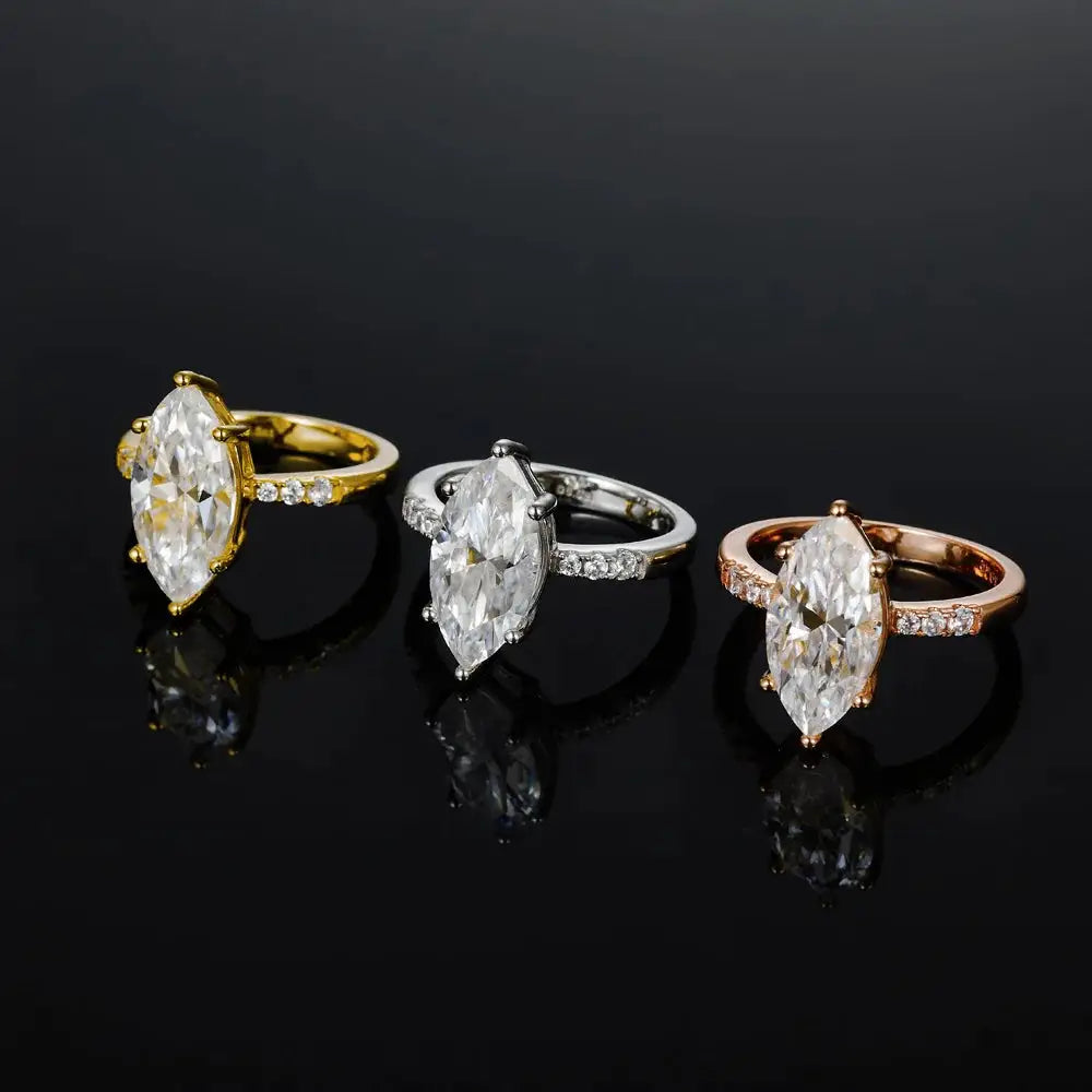 Luxurious 5CT Marquise Cut Green Moissanite Ring for Women S925 Sterling Silver VVS1 D Color Wedding Band with GRA C