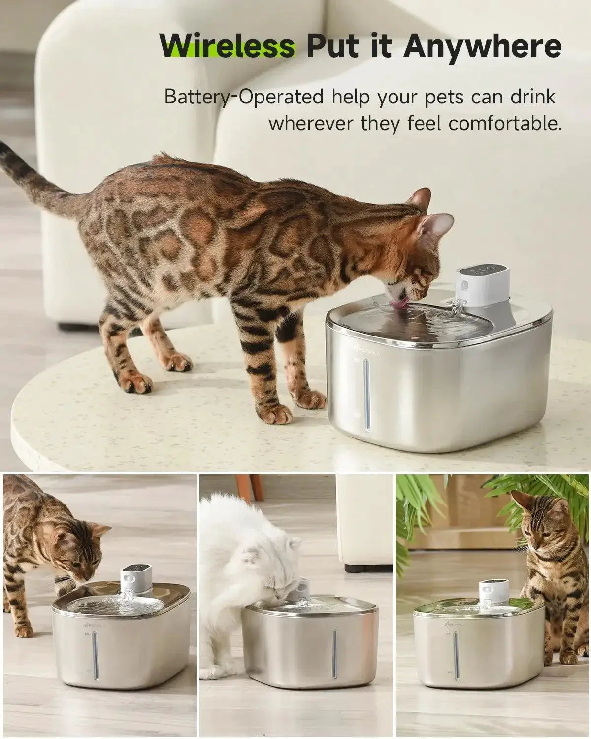 Wireless Cat Water Fountain With Motion Sensor For Pets