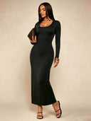 Solid Long Sleeve Bodycon Dress