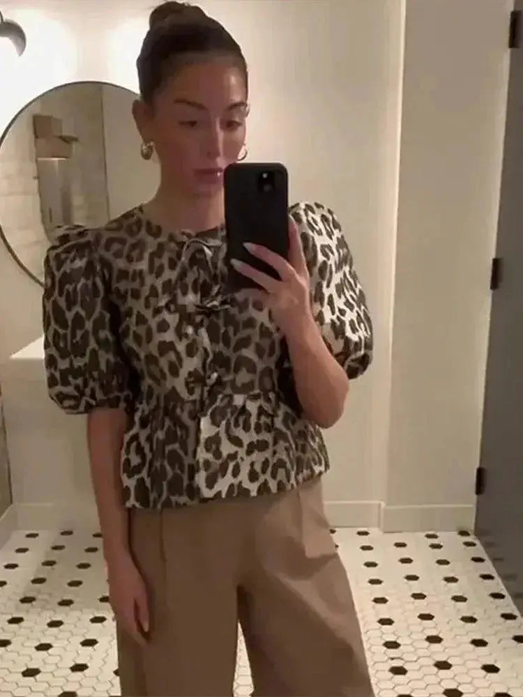 Leopard Print Bow Blouse Chic Statement Piece For Women