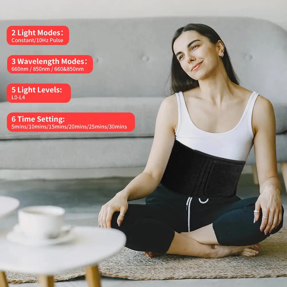 Red Light Belt Infrared Light Wrap for Body Pain Relief for Waist Back Stomach Muscle Repair, Decrease Inflammation, Speed Heal