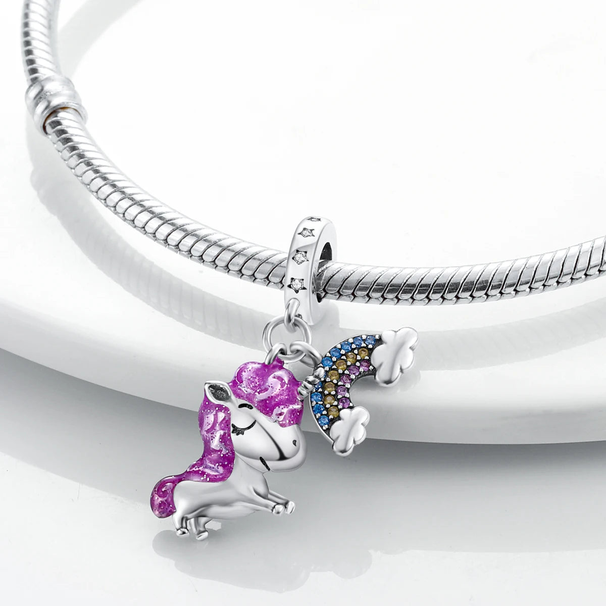 Silver Plated Purple Charm Flower