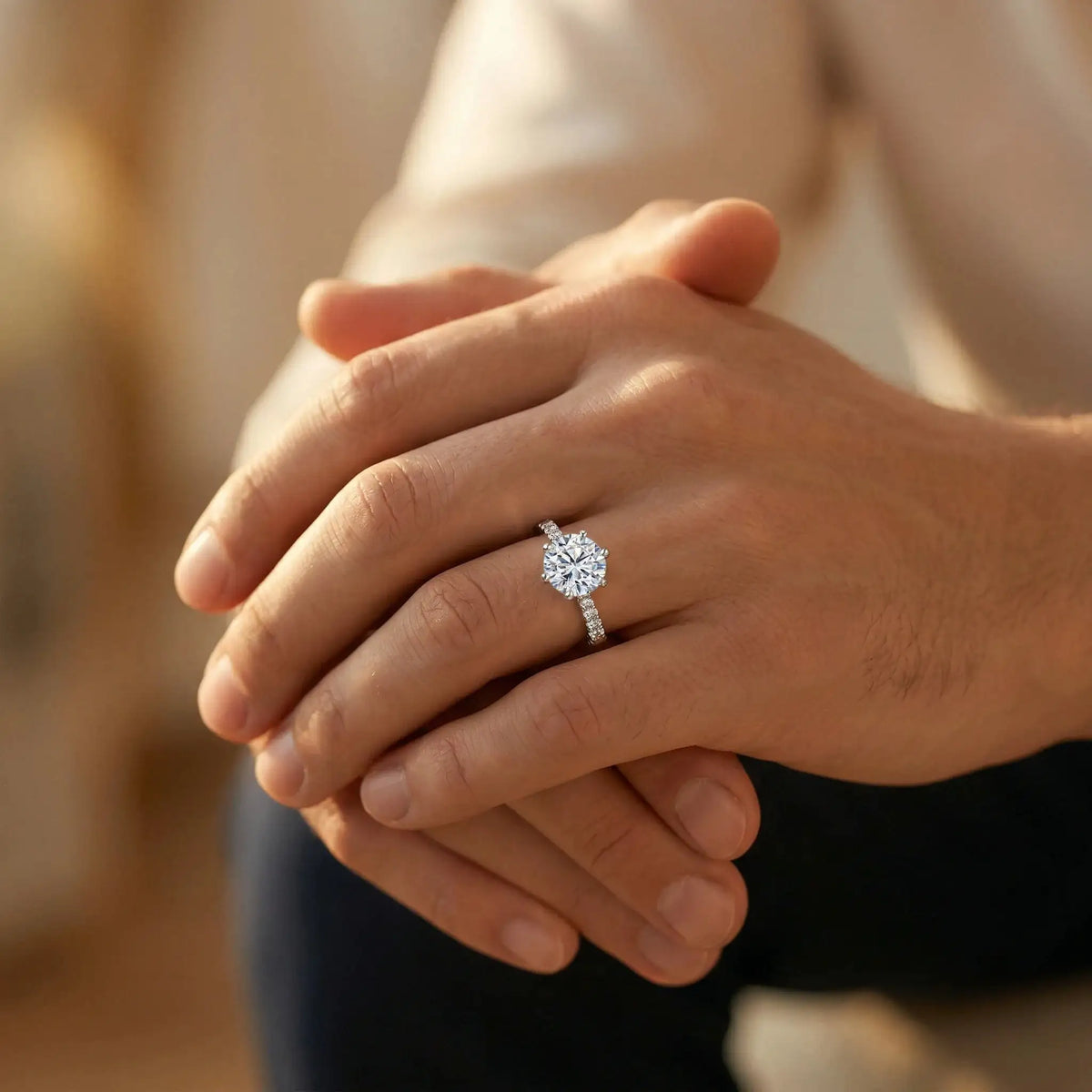 Moissanite Ring in Sterling Silver Classic Prong Setting — product view 4