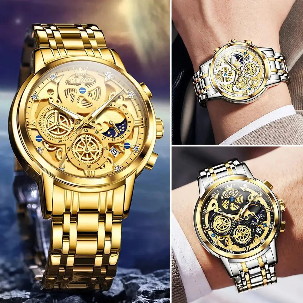 Elegant Gold Skeleton Watch Waterproof Timepiece for Men