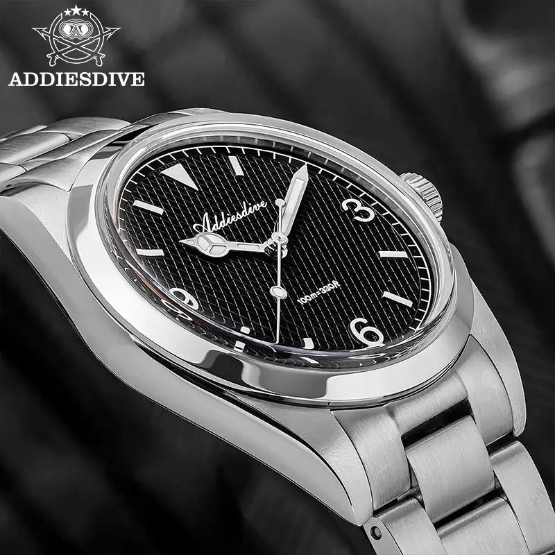 ADDIESDIVE New Men's Analog Watch Bubble Mirror Glass 100m Luminous Men's Quartz Watches with Stainless Steel Bracelet AD2096