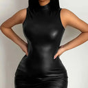 Elegant Women's Sleeveless Solid Color Bodycon Slim Fit Mini Party Dress For Events