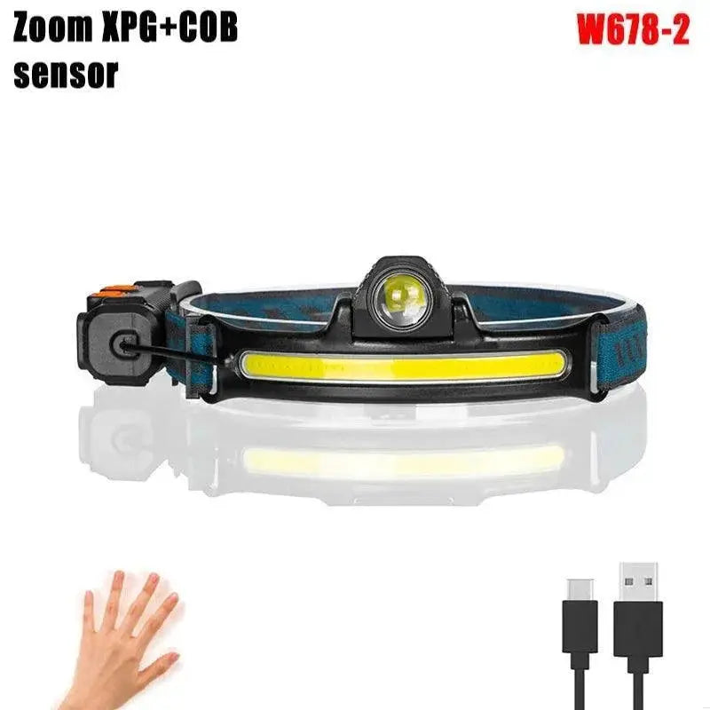 Wave Sensor Headlamp With XPG COB LEDs For Handsfree Light
