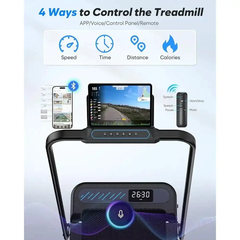 Compact Incline Walking Pad Treadmill, 3.0HP, 350 lbs Capacity, Quiet, Desk-Under, with Safety Bar, APP & Remote Control