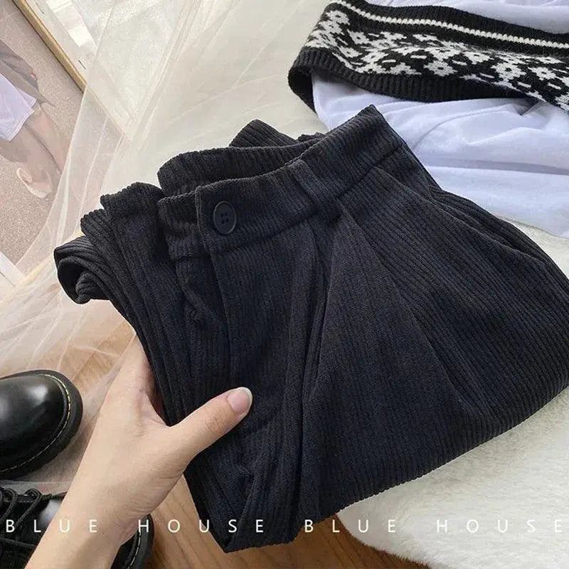 Vintage Corduroy Wide Leg Pants Korean Fashion Trousers