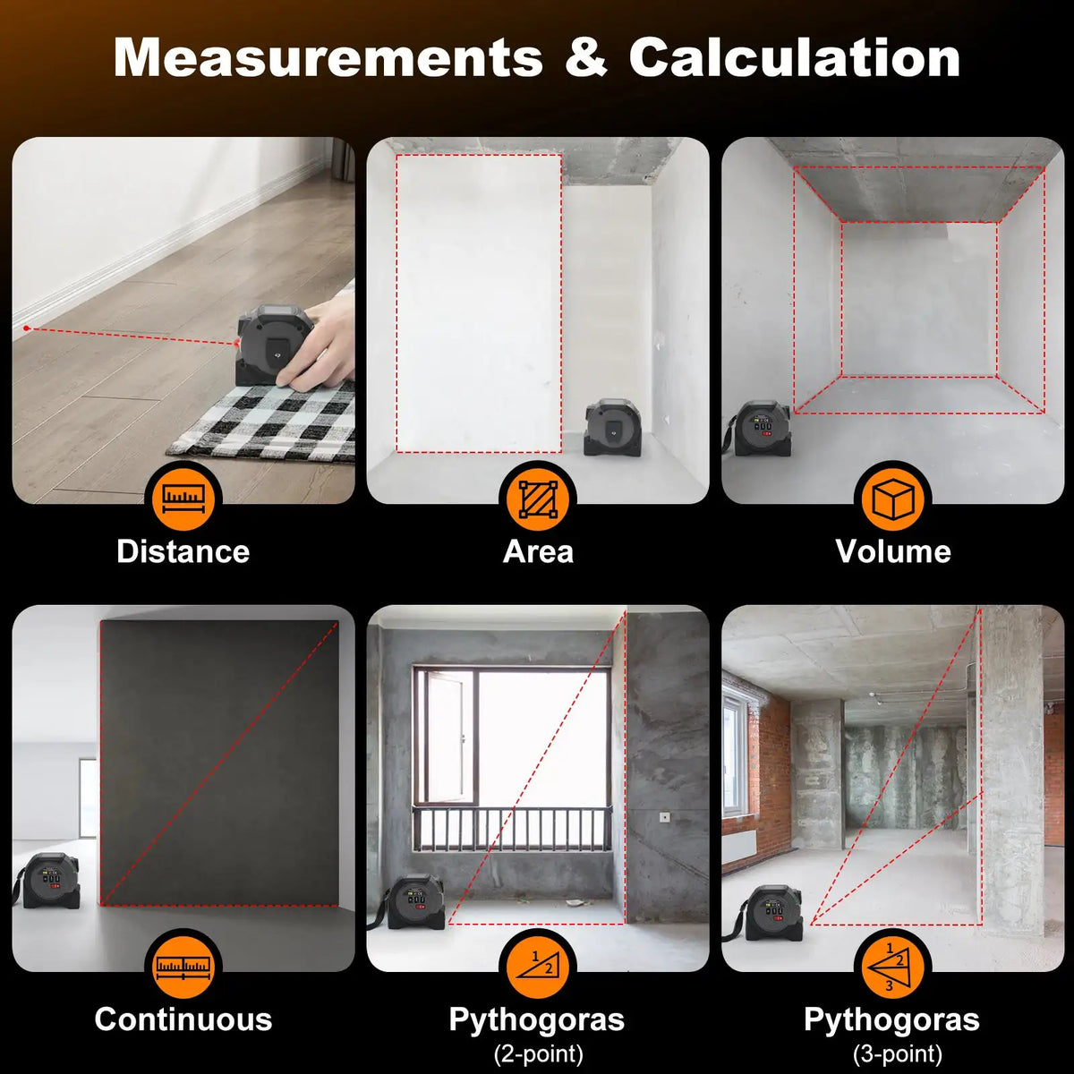 3-In-1 Laser Rangefinder 5m Tape Measure 60M/196Ft / 40M/131Ft Handheld Laser Meter Measuring Tool Cross Line Laser Level BUCKLE