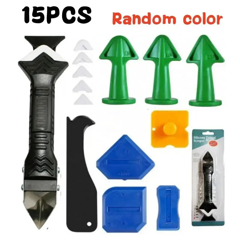 15PCS Caulk Nozzle Applicator Silicone Scraper Tools Kit