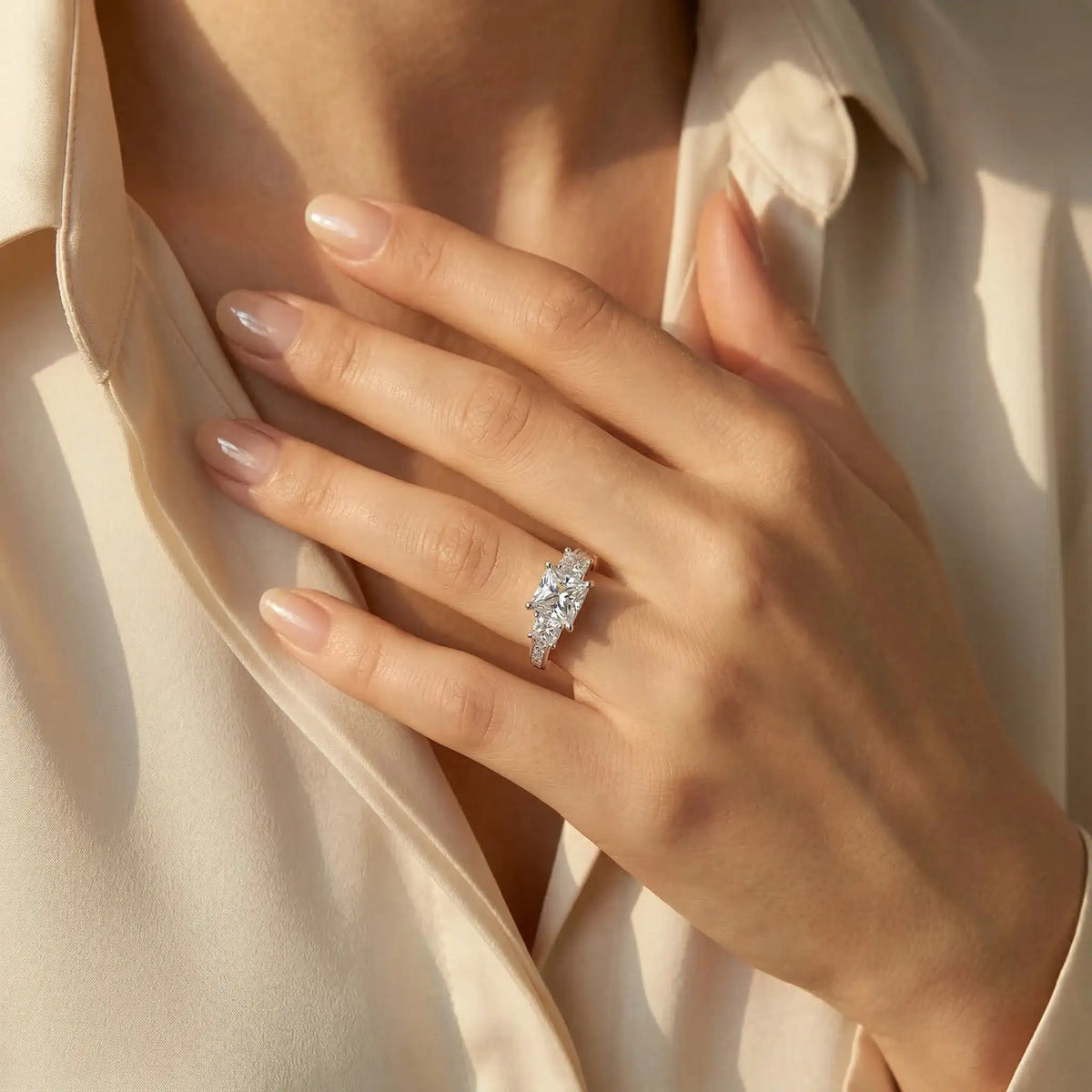 Princess Moissanite Ring in Sterling Silver Three — product view 5