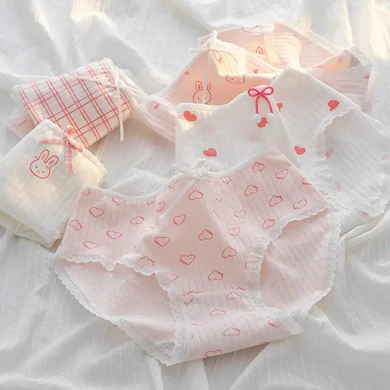 Breathable Cotton Panties Set With Fun Print Underwear